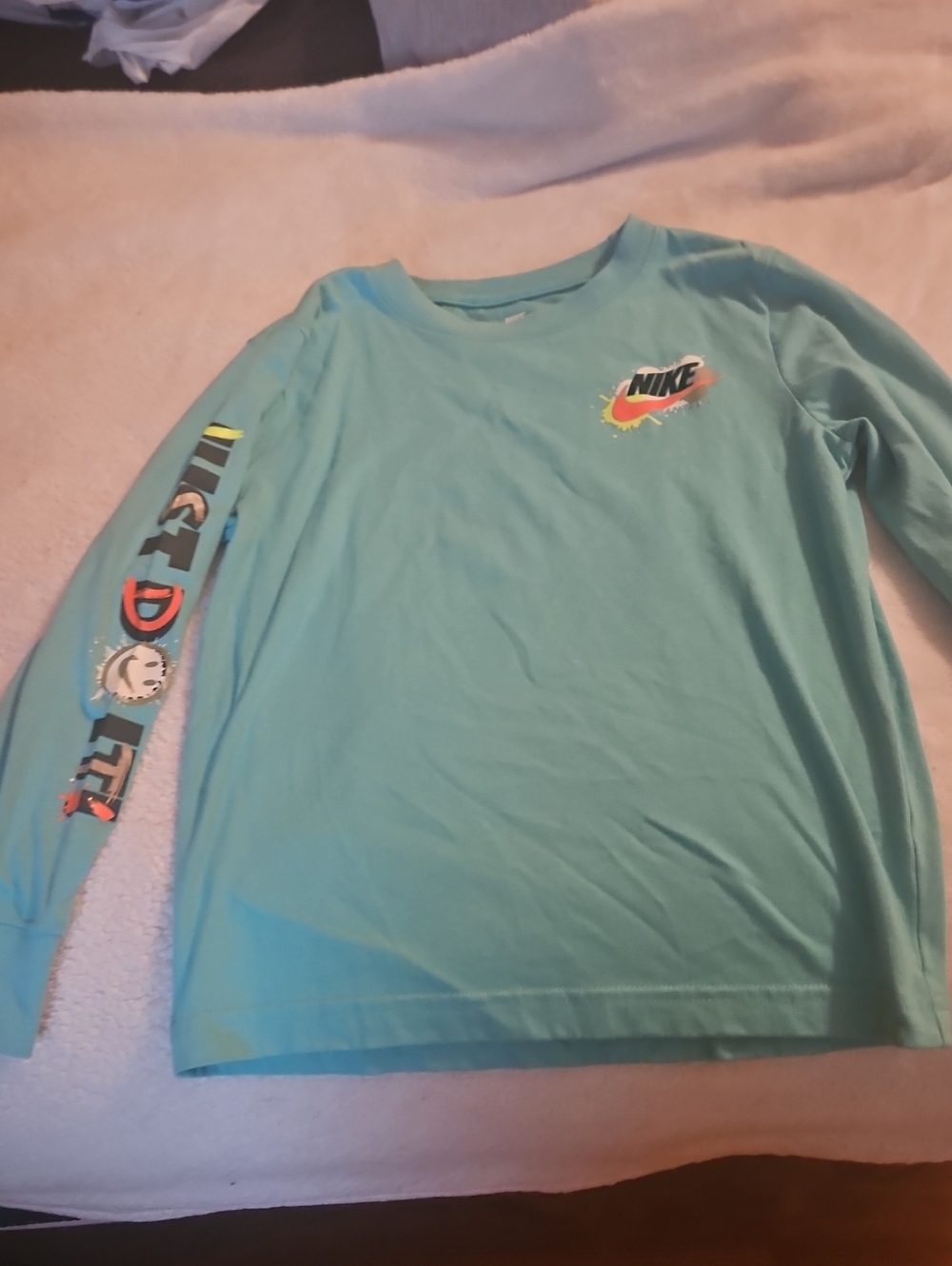 Nike Kids Long-Sleeve Tee in Teal with Multicolor Logo